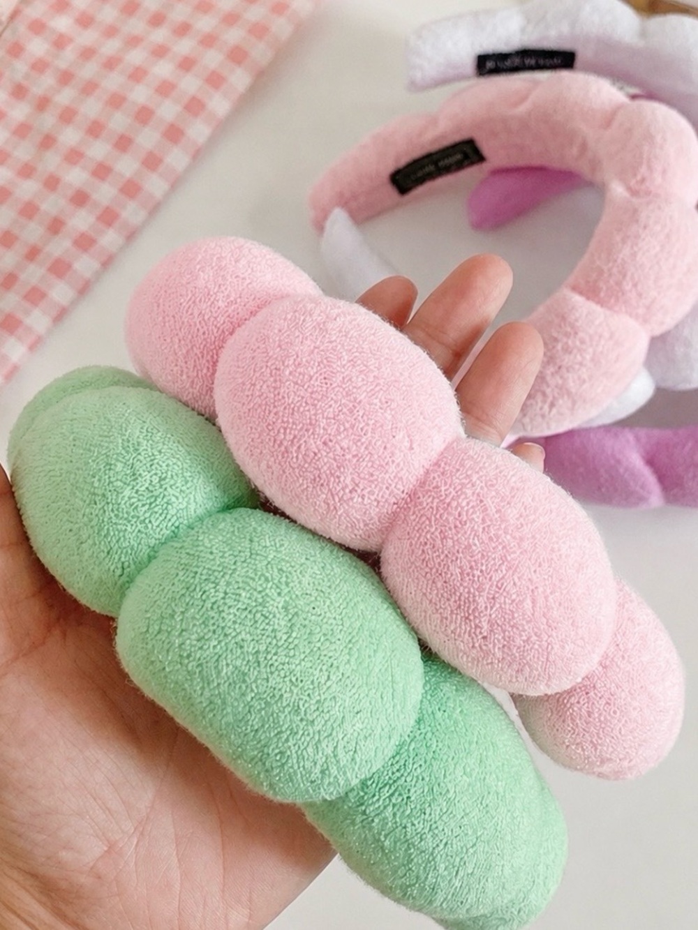 2 Pack Puffy Spa Headbands Pink Mint Green Terry Cloth Skincare Beauty NEW